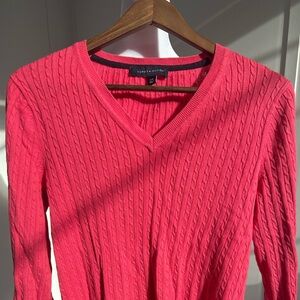NWOT Tommy Hilfiger V-Neck Pink Ribbed Sweater 100% Cotton